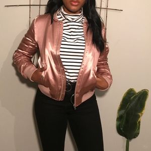 Pink Satin Bomber Jacket